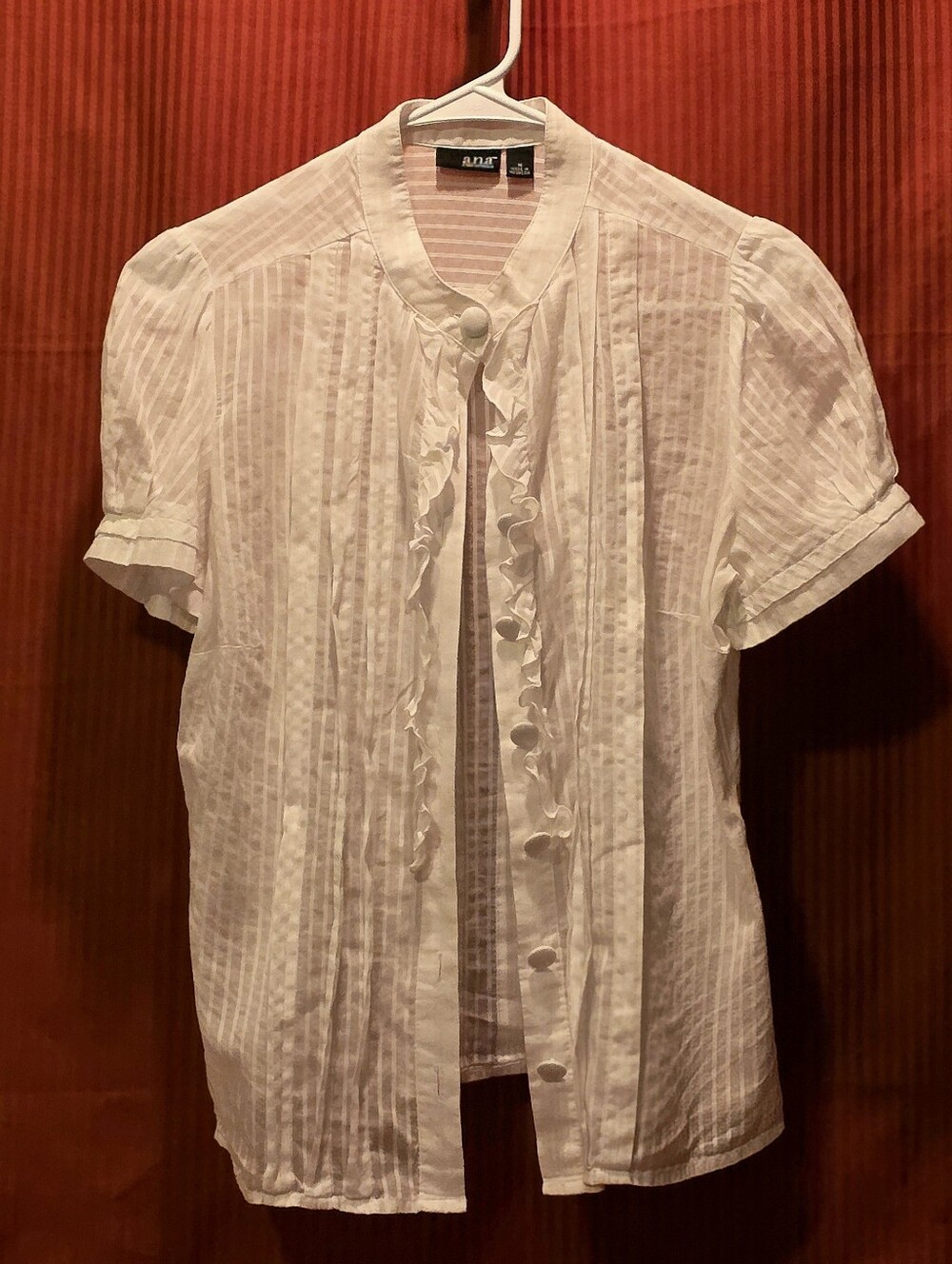 a.n.a White Short Sleeve Ruffle Pin-Tuck Blouse